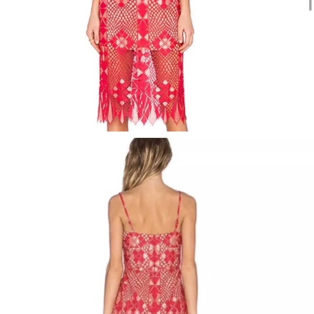 BCBGMaxAzria Fuchsia Geometric Lace Midi Dress